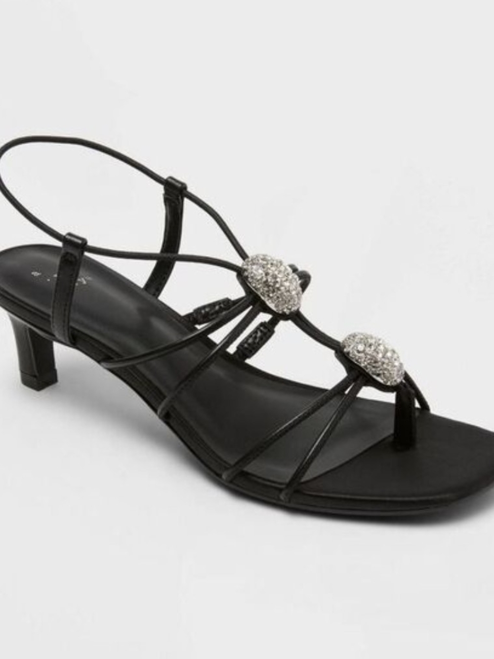 a new day Black Strappy Crystal-Embellished Kitten Heel Sandal